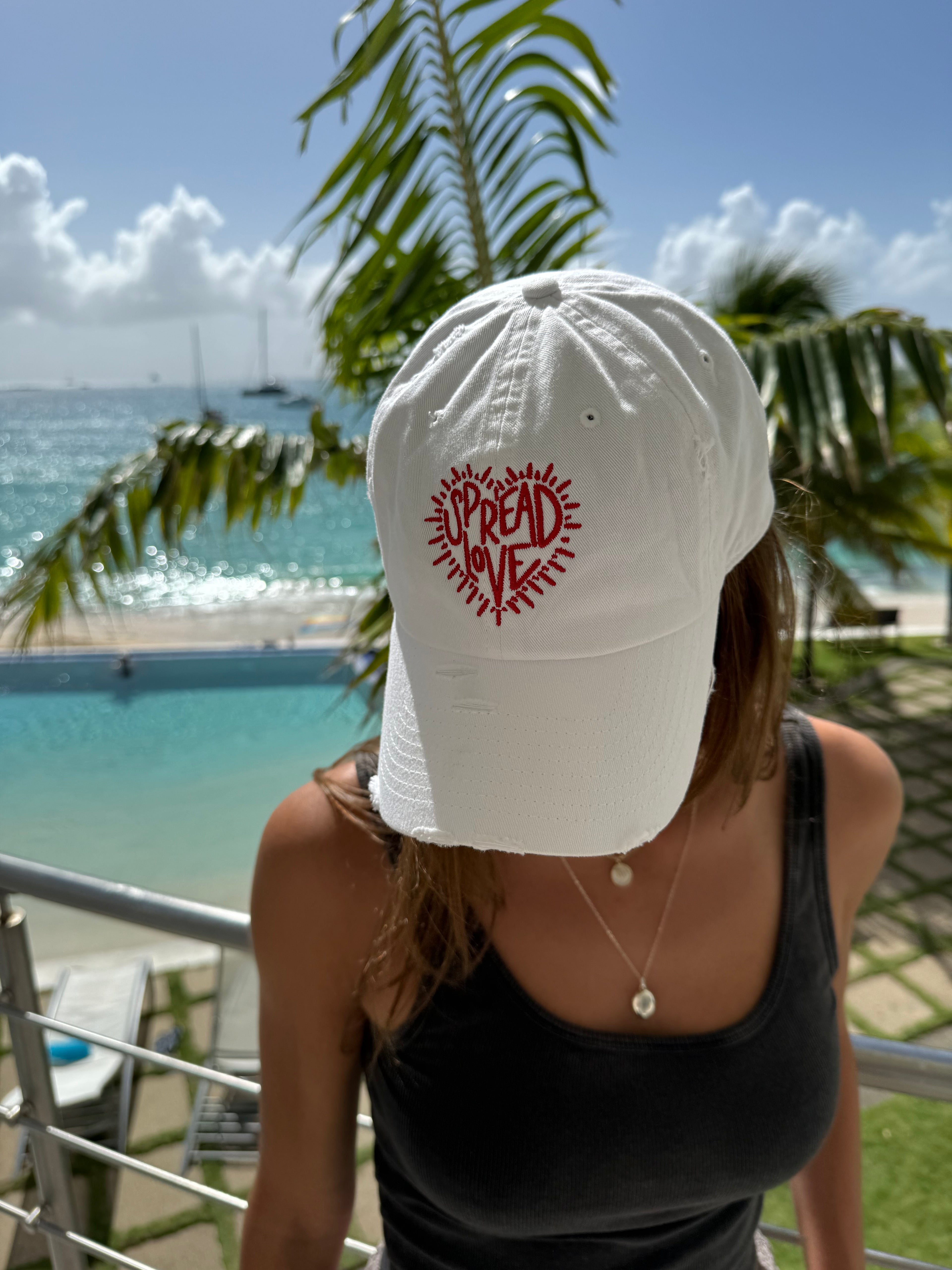 White Embroidered Spread Love Vintage Cap